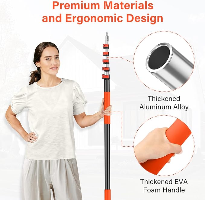 5-24FT Telescoping Extension Pole,Reach 30FT Extension Pole for Cleaning,Multi Purpose Telescopic Pole with 3/4'' Universal Threaded,Lightweight Professional Telescopic Pole for Outdoor Indoor Use