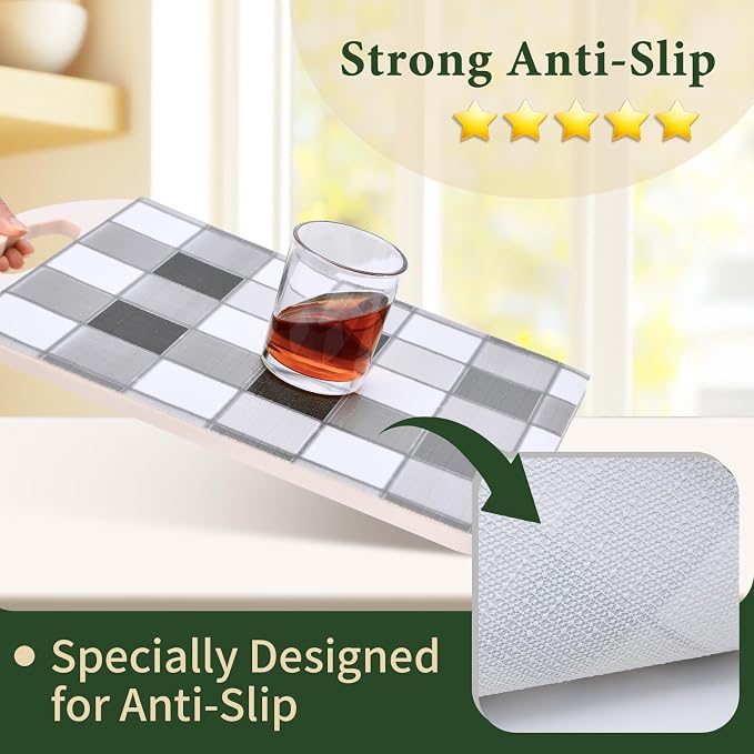 Drawer and Shelf Liner for Kitchen Cabinet: 23.6 in X 20 Ft Non Slip Waterproof Shelf Paper Non Adhesive Refrigerator Liners Gray Mosaic Easy Liners for Bathroom