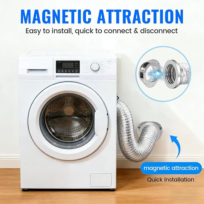 DV180 Magnetic Dryer Vent Coupling, Airtight Seal Magntic Drver Vent Connector Kit, Including 6-Ply Aluminum Dryer Hose and 2 Clamps, Easy to Clean Quick Connector