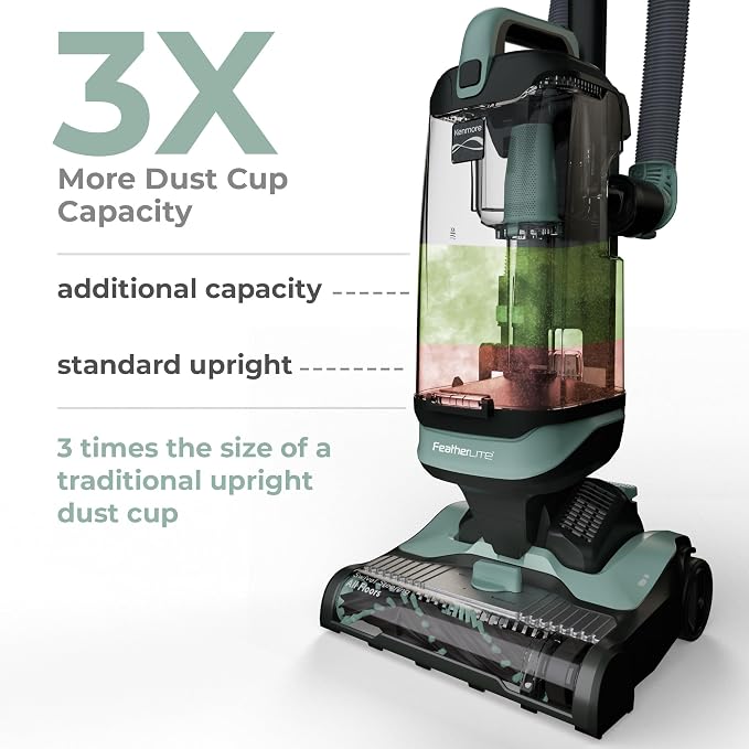 Kenmore DU1275 Bagless Upright Vacuum Lightweight Carpet Cleaner with 4 Height Adjustment, Hair Eliminator brushroll, Pet HandiMate & 2 Cleaning Tools, Light Green