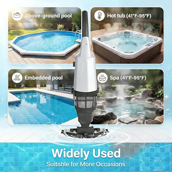 Handheld Pool Vacuum Cleaner, Updated Cordless Pool Cleaner with Powerful Suction, 15 GPM, Great for Dirt Sand Debris for Hot Tub Spa Floor Pool (Gray)