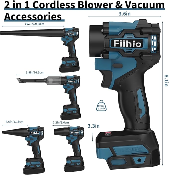 Cordless Leaf Blower Compatible with Makita 18V Battery, 100,000 RPM High Speed Air Blower, 9,000 Pa Suction Portable Vacuum Duster for Car, Home,Office (No Battery)