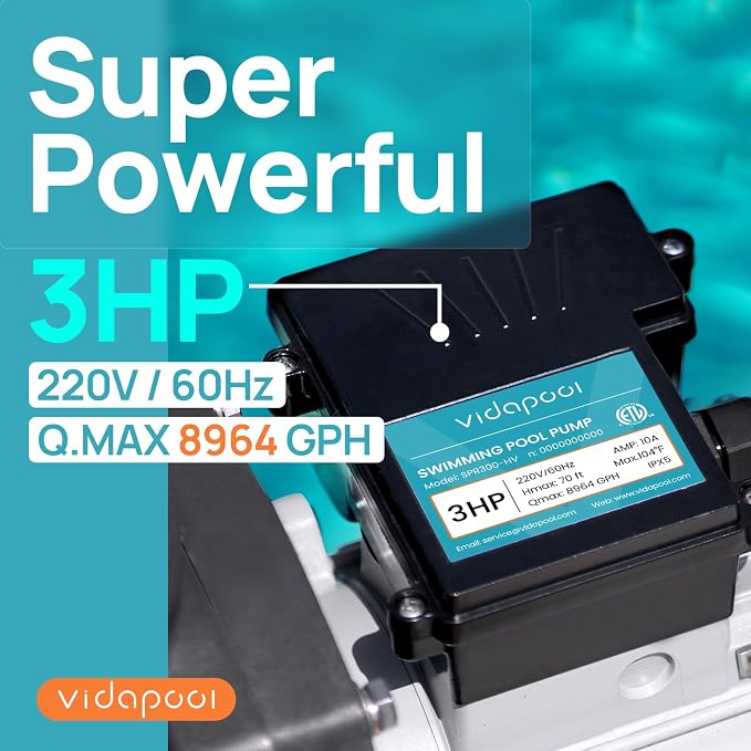 3HP In/Above Ground Pool Pump, 8964GPH Single Speed High Flow 220V Powerful Self Primming Swimming Pool Pumps with Filter
