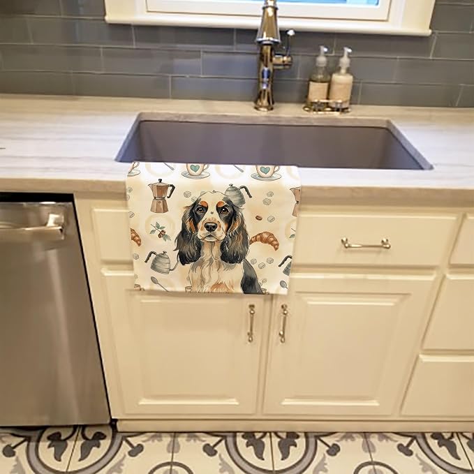 Caroline's Treasures Parti Cocker Spaniel Coffee Bar Kitchen Towel Velour Plush Front and Cotton Loop Back Machine Washable