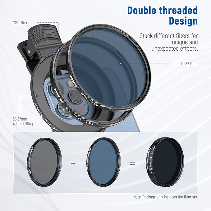 NEEWER 67mm ND + CPL + Star + 4 Graduated Color Filter Set with Phone Lens Clamp Compatible with iPhone 17 16 16e 15 14 Pro Max Plus Android Samsung S25 Ultra