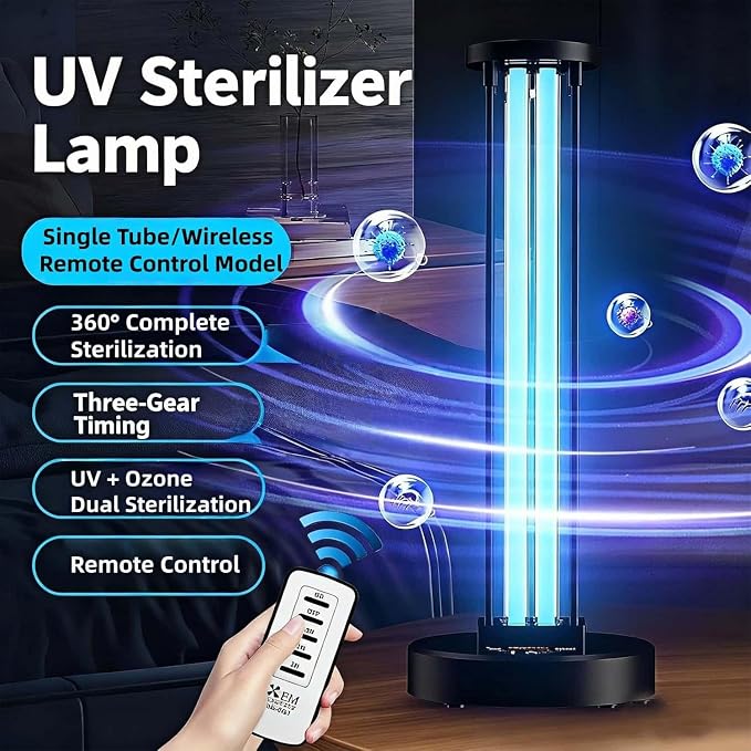 55W UV Light Sanitizer, Ultraviolet Lamp with Remote Control Portable Ultraviolet Light Sanitizer UVC Home Disinfection Device for Home, Room & Kitchen, Ultraviolet Light with 3 Speed Timings