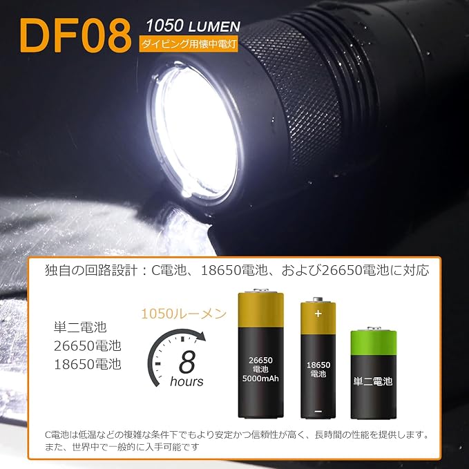 SecurityIng Waterproof 1000 Lumens LED Diving Flashlight Underwater 150m Super Bright LED Scuba Light, 9 Degrees Narrow-Angle Beam Diving Safety Light Night Dive Torch
