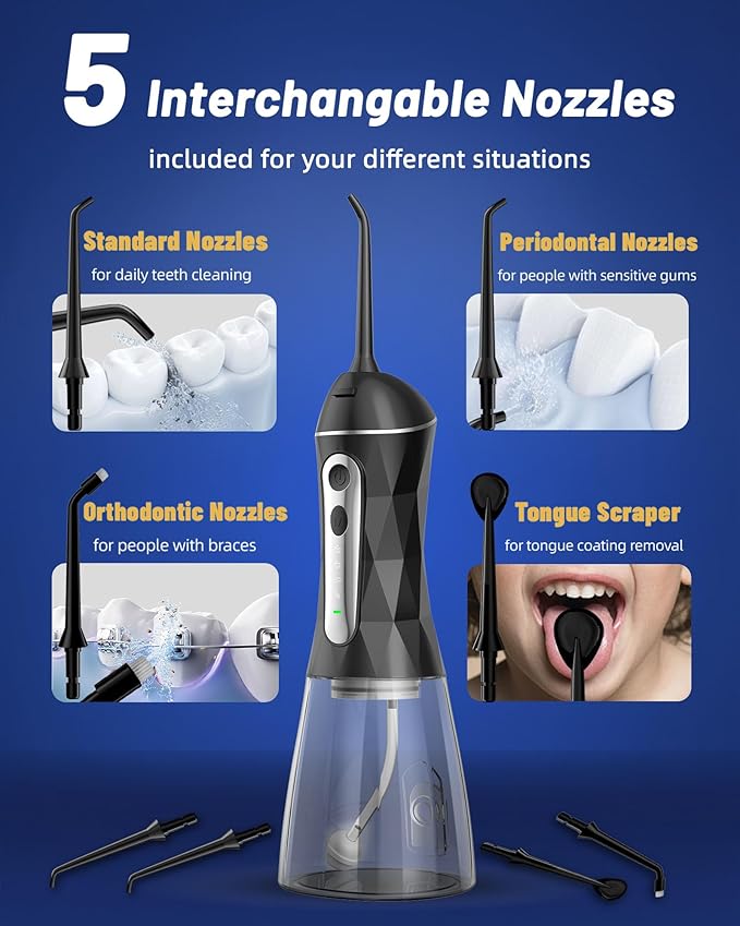 Water Flosser and Electric Toothbrush Combo,2-1 Oral Clean Kit, 5-Speed Sonic Electric Toothbrush & 4-Speed Portable Water Flosser to Clean Teeth and Protect Gum Health, IPX7 (Black-Set)