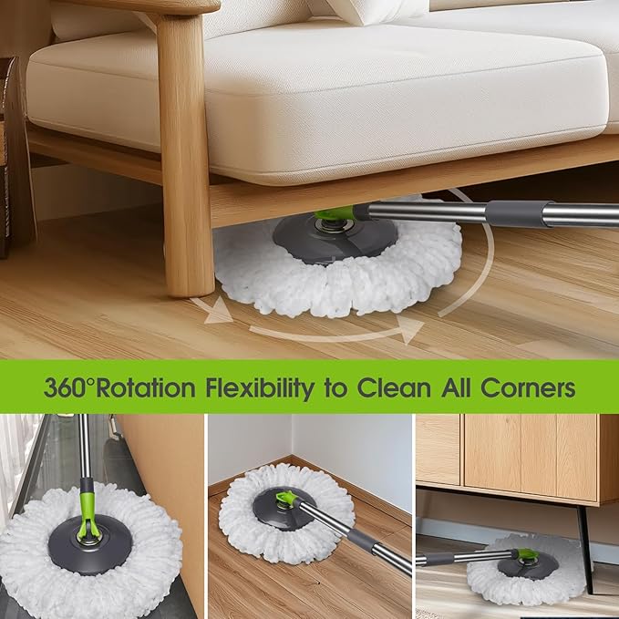 Masthome Spin Mop Bucket System with 3 Mop Pads & Sponge Mop with 3 Absorbent PVA Mop Refills for Floor Cleaning