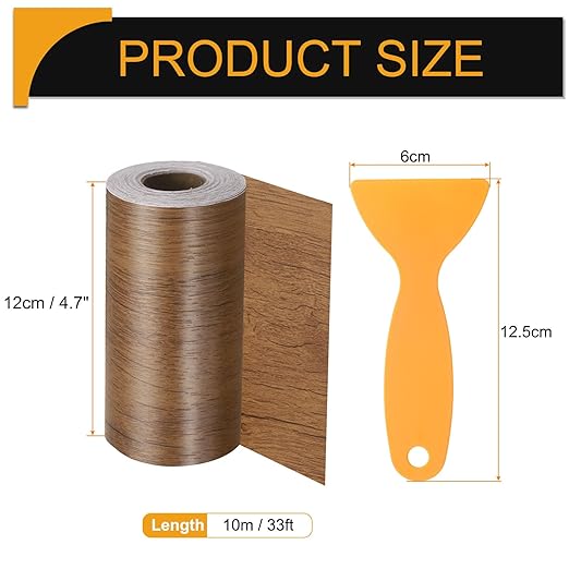 HARFINGTON Wood Grain Repair Tape 4.7 Inch x 33ft Self Adhesive Repair Patch Tape Simulated Wooden Floor Tapes with Plastic Scraper for Tables Doors Windows Furniture, Brown Wood