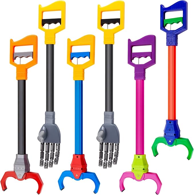 Lewtemi 6 Pcs Grabber Reacher Pickup Tool Toy Pack Interactive Claw Grab Robot Arm for Boys Girls Fun Early Grasping Learning and Hand Eye Coordination Play, 18 Inch