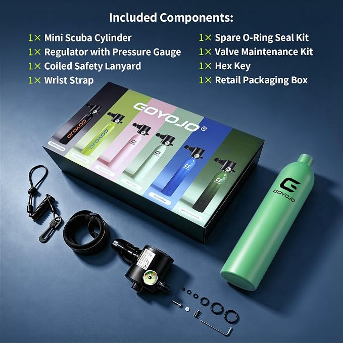 GOYOJO Mini Scuba Tank, Portable Diving Lung Air Tank with DOT Certified, Refillable Emergency Backup Pony Bottle for Snorkeling, Underwater Breathing, Training