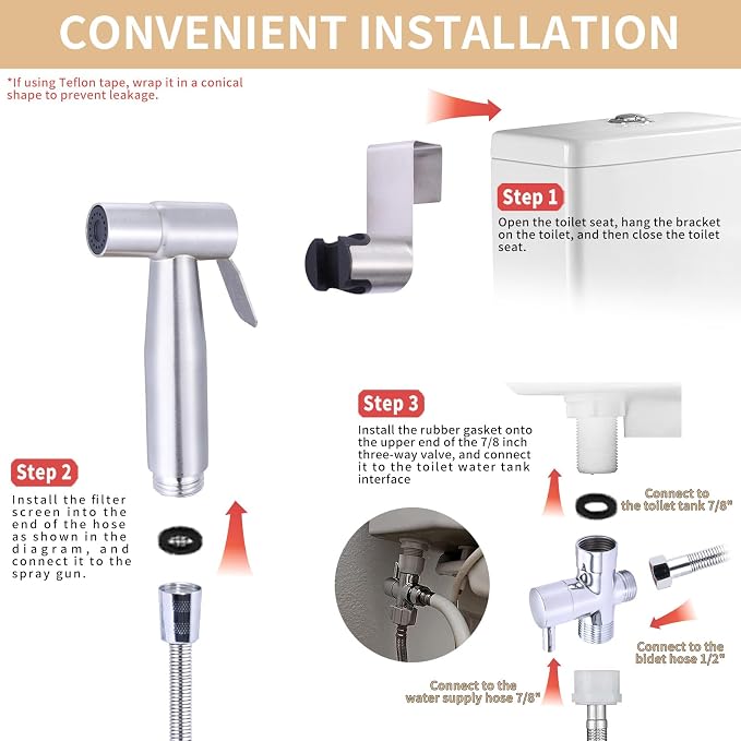 Handheld Bidet Sprayer for Toilet, Brass Jet Spray for Feminine & Baby Wash | Brass bidet sprayer, pressurized jet spray for feminine wash, baby care & toilet cleaning, easy install with all accessories