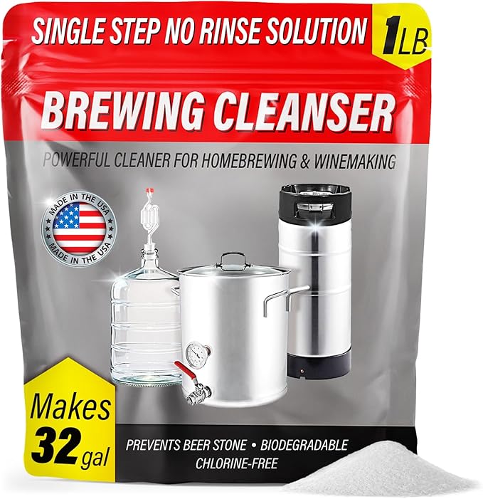 [1lb] Single Step No Rinse Brewing Cleanser - Made in USA, Powerful Powdered Brewery Wash For Cleaning & Prepping Homebrew Supplies - The Perfect Keg & Carboy Cleaner, Wine Bottle Cleaner, & More!