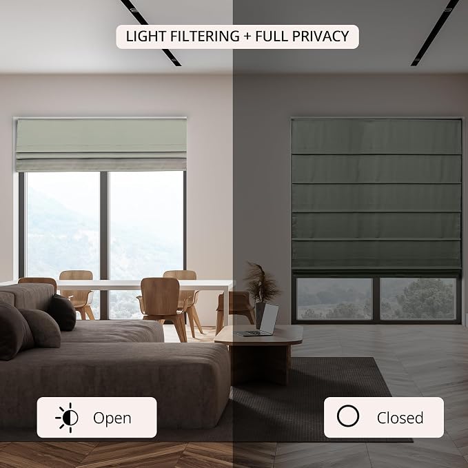 Chicology Cordless Roman Window Shade, Ridgewood Sage, 23" W x 72" H | Cordless Child-Safe, Room Darkening UV, Inside/Outside Mount, True-to-Size No Cut, Rich Textured Fabric, Spot-Clean Care Only