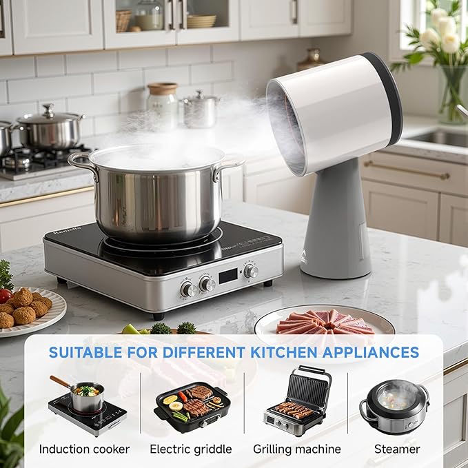 Portable Range Hood 3-Speed Suction Desktop Compact Range Hood with 3 Activated Carbon High-Absorption Cotton Replace Filter Low Noise Kitchen Exhaust Fan (grey)