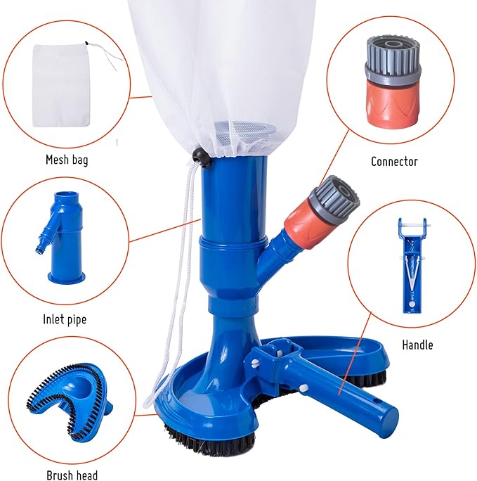 Portable Handheld Pool Vacuum with 3 - Section Pole Pool Maintenance Set Ideal for Cleaning Above Ground,Inflatable Pools spa hot tub Includes Pool Brush Pool Skimmer net Pool Chlorine Floater