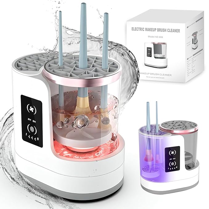3-in-1 Makeup Brush Cleaner Machine & Dryer,Electric Automatic Brush Washer with Holder,USB-C Touch Control,One-Button Cleaning,Portable Cosmetic Brush Cleaner,Fits Most Sizes