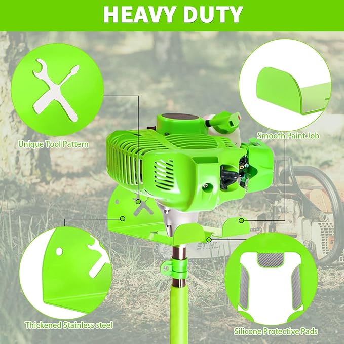 Upgraded Trimmer Rack Wall Mount - 8" Heavy Duty Weed Eater Hanger for Garage Wall, Garden Power Tool Holder Organizer Hooks for Grass Trimmer, Hedge Trimmer, Leaf Blower and Chainsaw, Green, 3 Pack