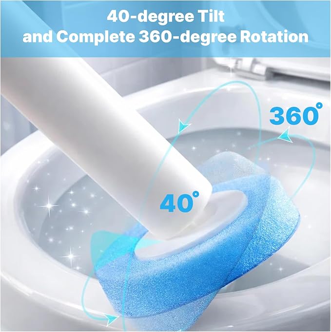 CiLoN 30 Pads Auto Lid Opener Disposable Toilet Bowl Brush & Holder System | Wall-Mounted Disposable Toilet Cleaning Set For Touch Free Space-Saving Hygienic Modern Bathrooms (Ocean Breeze + 30 Sponge)