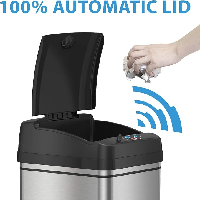iTouchless 13 Gallon Pet-Proof Sensor Trash Can & AC Power Adapter for Automatic Sensor Trash Cans, Official and Manufacturer Certified, UL Listed, Energy Saving