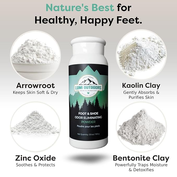Lumi Outdoors Natural Foot Powder Deodorizer & Shoe Odor Eliminator - Talc Free Foot Deodorant