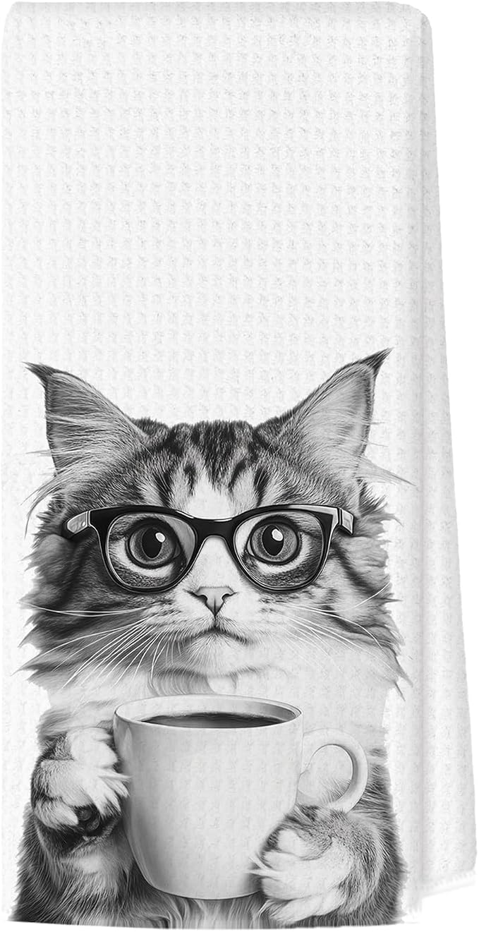 Funny Cat Kitchen Towels, Cats Kitchen Bar Accessories, Cat Lovers Chef Gifts for Women Decorative Hand Towels for Kitchen Decor, Dining Room Dish Tea Towel, 16x24 Inch