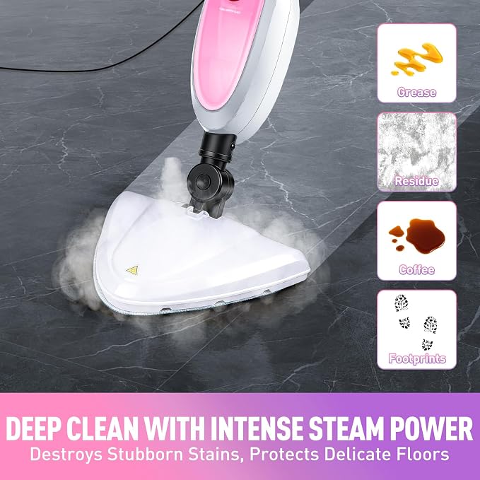 Steam Mop & Detachable Handheld Steamer 2-in-1 Design, 20s Fast Heat-Up, 16FT Power Cord, 10-in-1 Multi-Purpose Steam Cleaner for Hardwood Floors/Carpet/Tile/Grout/Window/Stove for Deep Home Cleaning