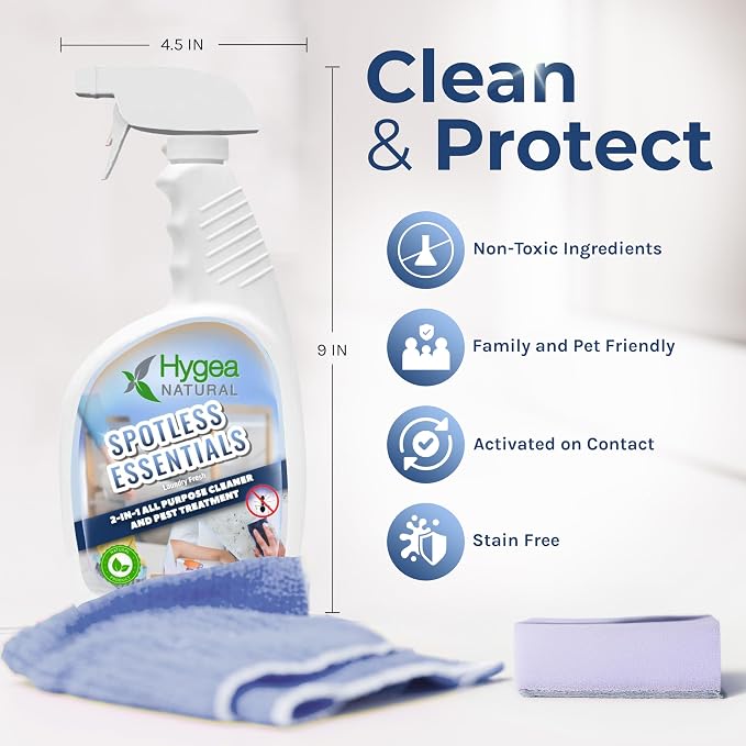 Hygea Natural Spotless Essentials 2-in-1 Lice Spray Treatment & All Purpose Cleaner (Laundry Fresh Scent) 24oz + Disposable Coveralls to Protect Clothing (3X-Large) Bundle