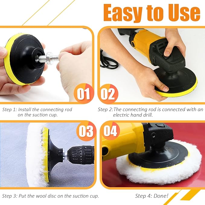 10Pcs Polishing Wheel Wool Buffing Pad Microfiber Pads Assortment Kit Includes 4 Cotton Buffing Wheels, 3 Inch 5 Inch Polishing Pad for Drill Buffer Attachment for Polishing and Buffing