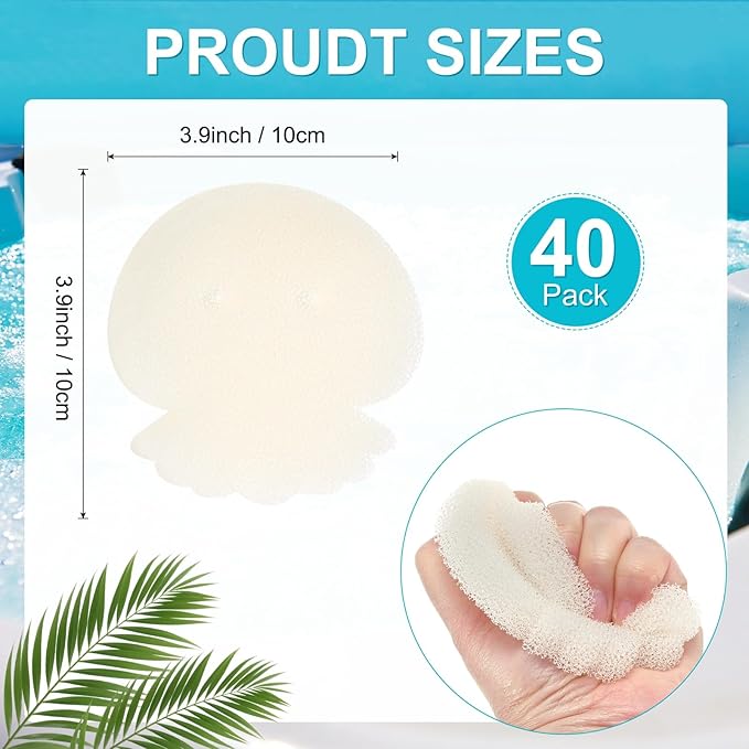 M METERXITY 20-Pack Hot Tub Scum Absorber, 10x10 Cm/3.9x3.9 Inch Sponge Jellyfish Pattern Scum Balls for Spa, Bathtub and Swimming Pool to Soak Up Oils Bathtub Accessories [White]