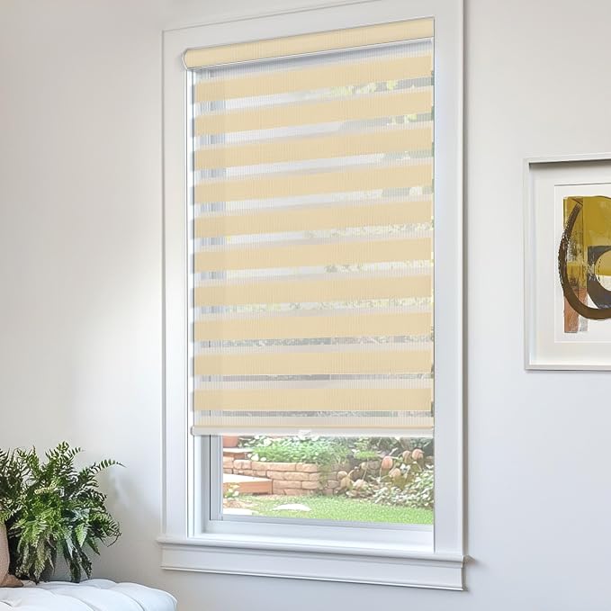 CHICOLOGY Zebra Blinds, Roller Window Shades, Blinds for Windows, Roller Shades for Windows, Window Shades for Home, Window Shades, Pull Down Shades for Windows, 27" W X 72" H, Basic Pearl