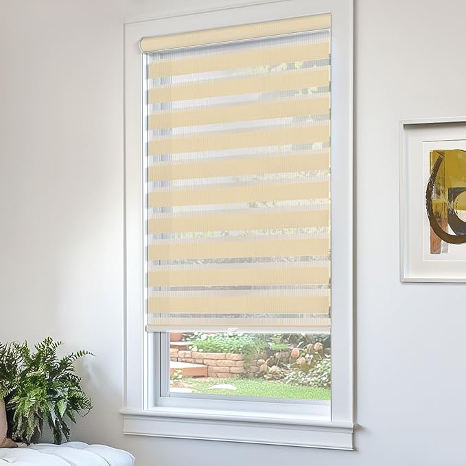 CHICOLOGY Zebra Blinds, Roller Window Shades, Blinds for Windows, Roller Shades for Windows, Window Shades for Home, Window Shades, Pull Down Shades for Windows, 38" W X 72" H, Basic Pearl