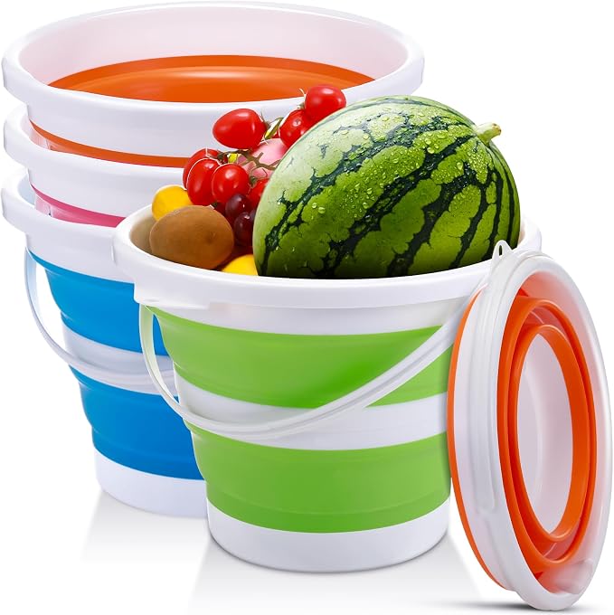 Pickmesh 4 Pcs Collapsible Bucket 1.3 Gallon (5l) Foldable Collapsible Sand Bucket with Handle Small Cleaning Pail for Household Outdoor Car Washing Camping Beach Sand