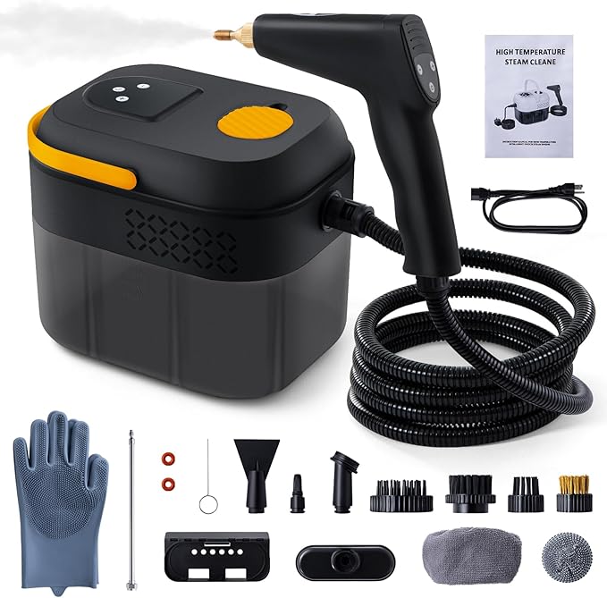 Lamberia Steam Cleaner with 16pcs Accessories, 2500W 1700ml 1.8 Quarts Tank, 6-Level Adjustable Portable Handheld Pressurized Steamer, 15s Heat-Up Steam Cleaner for Home, Car, Kitchen(YB, US Plug)