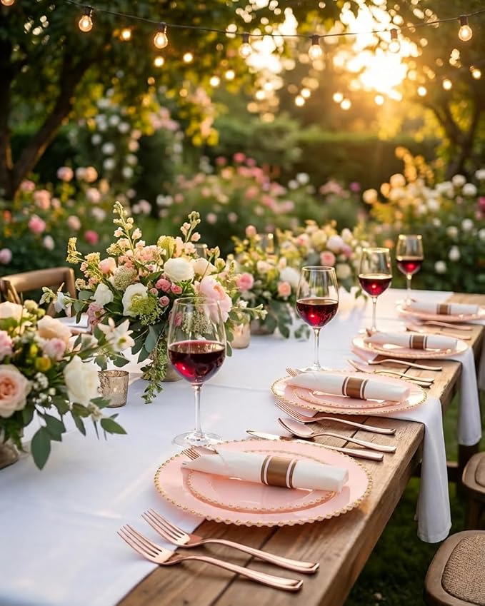Supernal 30 Pack Pre Rolled Rose Gold Plastic Silverware with Linen Feel Napkin, Heavy Duty Disposable Wrapped Cutlery Set for Bridal Showers, Weddings, Birthdays & 2026 Graduations