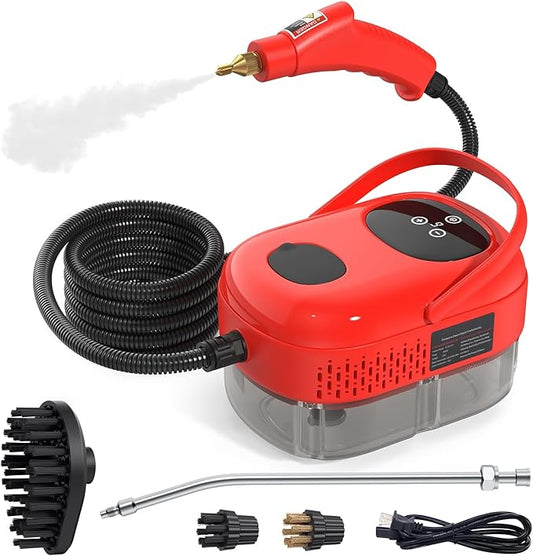 2500W Steam Cleaner, High Pressure High Temperature Steam Cleaning Machine, 1000ml, 3 Bar with 3 Brush Heads (Red)