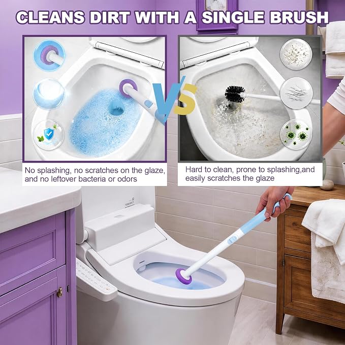 Disposable Toilet Brush with Wall Mounted Holder, Toilet Scrubber Refill | Hands Free Toilet Brush, 1 Wand and Holder with 24 Purple Refills,Bathroom Cleaning for Bathroom/RV, Light Lavender Scent