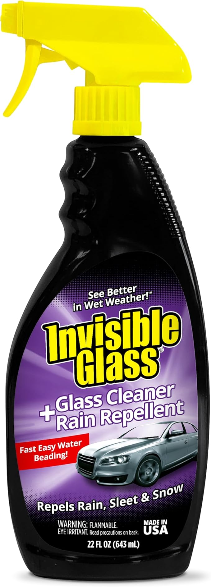 Invisible Glass 92184 Glass Cleaner + Rain Repellent 2-in-1 Windshield and Window Spray, Cleans Auto Glass, Repels Rain, Sleet, Snow, Improves Wet Weather Visibility – 22 fl oz