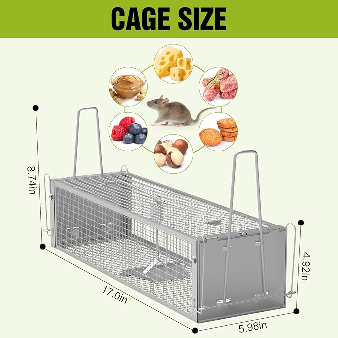 2-Door Humane Live Animal Trap – Catch and Release Cage for Rats, Mice, Chipmunks, Squirrels | Reusable Indoor Outdoor Rat Trap | 16.53 x 6.1 x 4.33 Inch