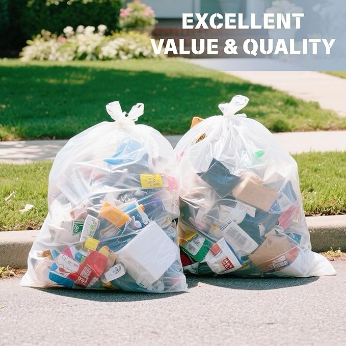 30 33 35 Gallon Clear Trash Bags, 250 Count High Density Garbage Bags, Made in USA, Recycling Trash Can Liners, Puncture-Resistant Plastic Waste Bags for Kitchens Yards Offices Commercial