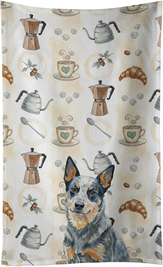 Caroline's Treasures Blue Heeler Australian Cattle Dog Coffee Bar Kitchen Towel Velour Plush Front and Cotton Loop Back Machine Washable