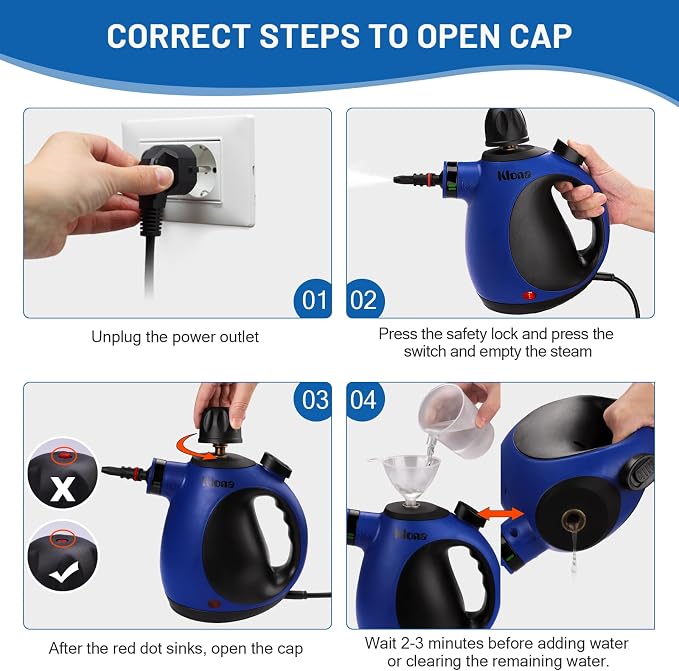 KLONA Steam Cleaner, Multi-Purpose Handheld Steam Cleaner with 10 Accessories, Steam Cleaning Handheld for Removing for All Dirt, Upholstery Furniture, Sofa, Tiles, Floor, Window, Bathroom.