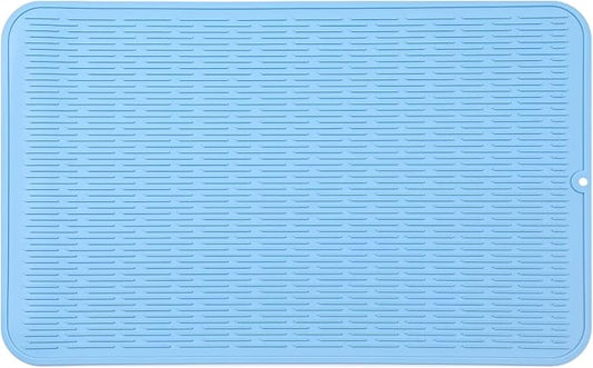 MicoYang Silicone Dish Drying Mat for Multiple Usage,Easy clean,Eco-friendly,Heat-resistant Silicone Mat for Kitchen Counter or Sink,Refrigerator or Drawer Liner Light Blue 3XL 28 inches x 18 inches
