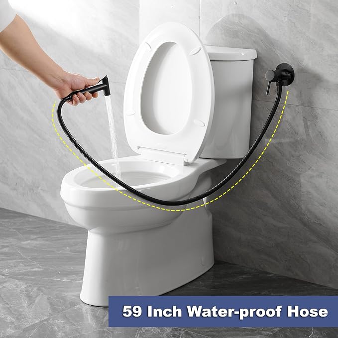 Wall Mounted Bidet Sprayer Set, Warm Water Bidet Sprayer Faucet for Toilet with Hot and Cold Brass Valve, Stainless Steel Round Handheld Bidet Attachment Set, Matte Black
