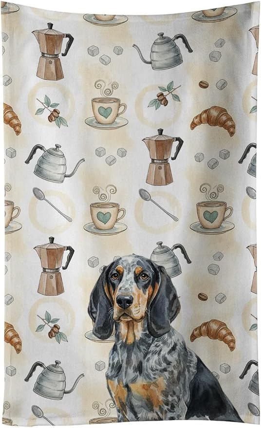 Caroline's Treasures Bluetick Coonhound Coffee Bar Kitchen Towel Velour Plush Front and Cotton Loop Back Machine Washable