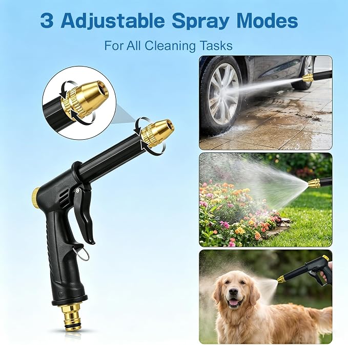 High Pressure Hose Nozzle, Pressure Washer Gun with 360° Rotating Head, Heavy Duty Adjustable Twist Hose Nozzle Jet Sweeper Nozzle for 3/4" Garden Hose, Power Washer for Car Yard Patio Pet Washing (D)
