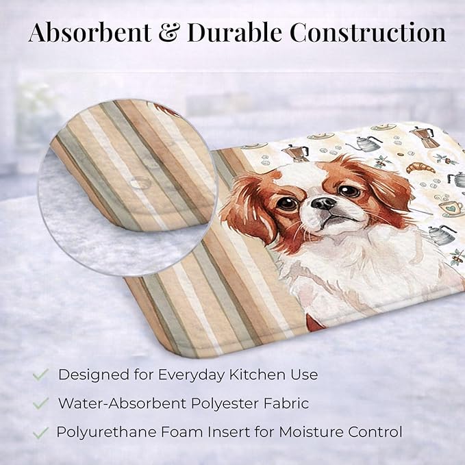 Caroline's Treasures Red and White Japanese Chin Coffee Bar Dish Drying Mat Absorbent Dish Drying Mat Pad for Kitchen Counter Dish Drainer Mat for Countertop, 14 x 21", Multicolor