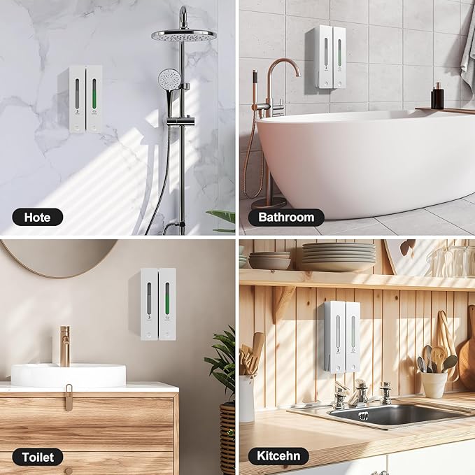 Shampoo and Conditioner Dispenser 2-Chamber Wall-Mounted Shower Soap Dispenser, No-Drill Installation, 800ML Capacity, Ideal for Bathrooms and Hotels