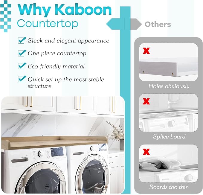 Kaboon Washer Dryer Countertop 58" x 28" Extra Large Version, Melamine Countertop with 3.5" Edge Rails, Laundry Room Organization, Oak(Grey Tone)